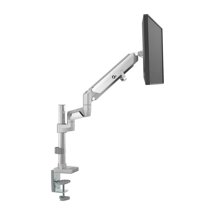 Gadgeton Premium Pole Mounted Single Monitor Arm, Stand And Mount For Gaming And Office Use - Silver