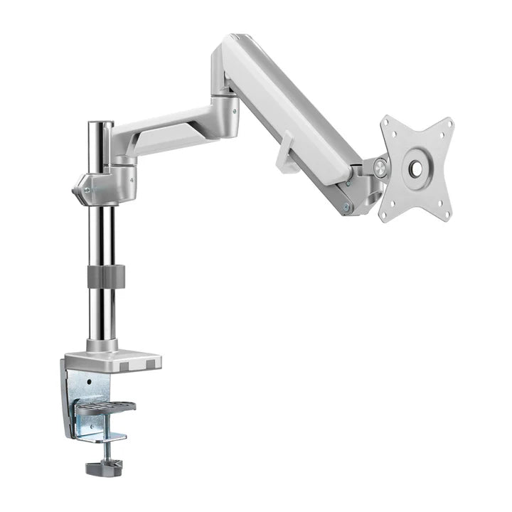Gadgeton Premium Pole Mounted Single Monitor Arm, Stand And Mount For Gaming And Office Use - Silver