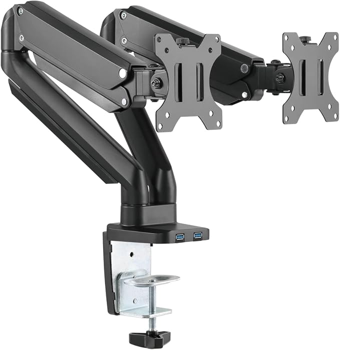 Twisted Minds Dual 17"-32" Monitor Arm Aluminum Desk Mount Fits Two Monitor Full Motion Adjustable With Usb 3.0- Vesa/C-Clamp/Grommet/Cable Management