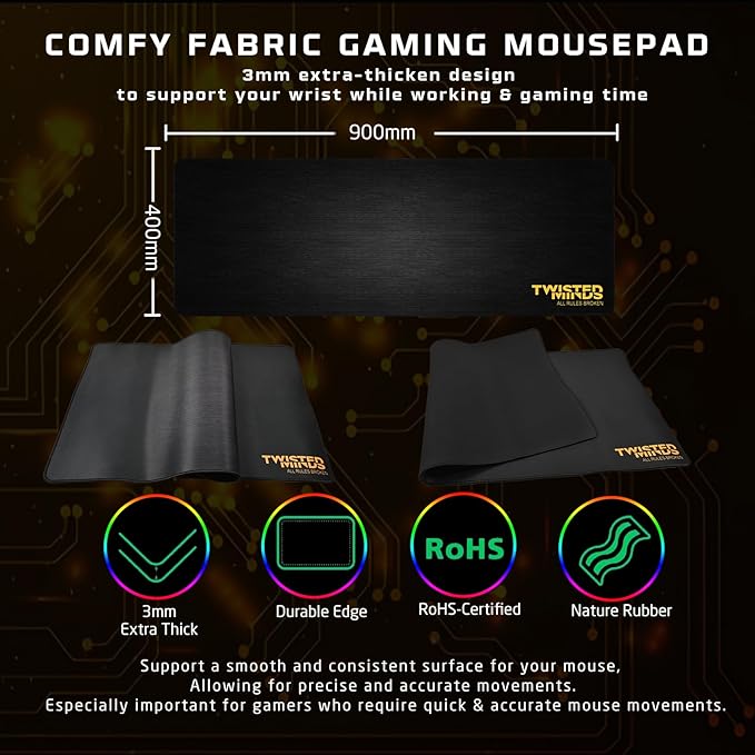 Twisted Minds 4-in-1 Gaming Bundle – TM-FUSION-X - 87-Key Wired Mechanical Keyboard, 4-Level DPI Adjustable Mouse, Rainbow Static LED Headset, Large 35.3x25in Mouse Pad – Ergonomic Design for PC Gamer