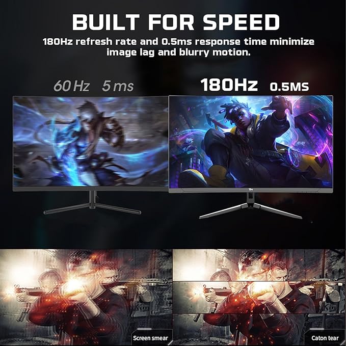 TWISTED MINDS TM27FHD180VA Eclipse Series, Curved 27 Inch,1920x1080p FHD VA Panel, 180hz Refresh Rate, HDMI 2.1, 0.5 Response Time,HDR Black Gaming Monitor - Desert Games