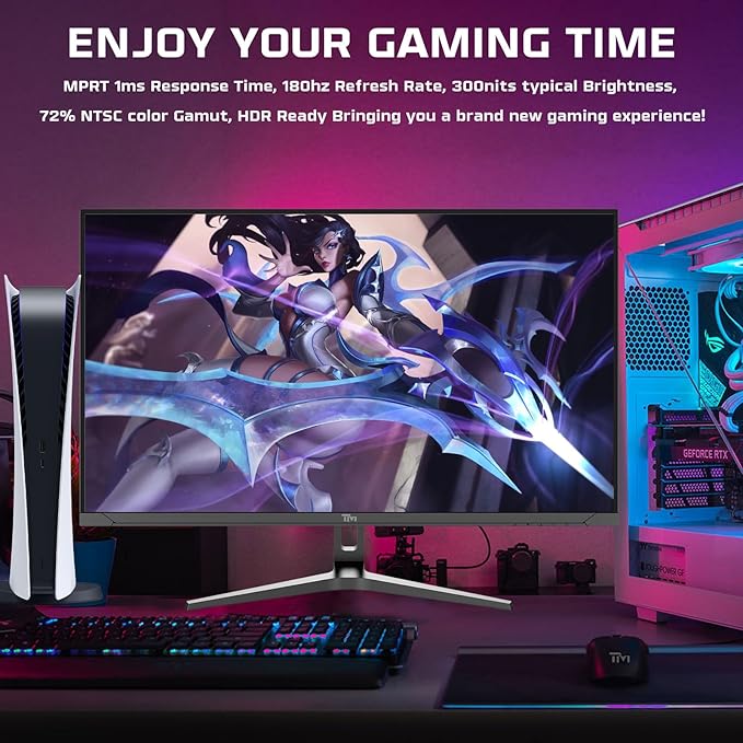 TWISTED MINDS TM32FHD180VA Blaze Series, Flat 31.5 Inch,1920x1080p FHD, VA Panel, 180Hz Refresh Rate, 1ms Response Time, Black Gaming Monitor - Desert Games