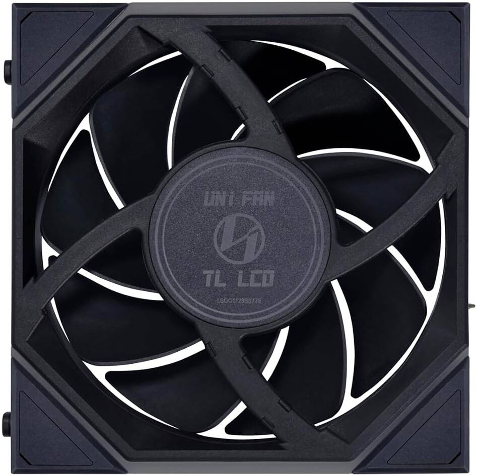 Lian Li Uni Fan TL 120 Case Fan, 1.6” LCD, 120mm Fan Size, 1900 RPM Fan Speed, 62 CFM Airflow, PA66 / PBT Materials, Fluid Dynamic Bearing, Single Pack, Black | G99.12TLLCD1B.00
