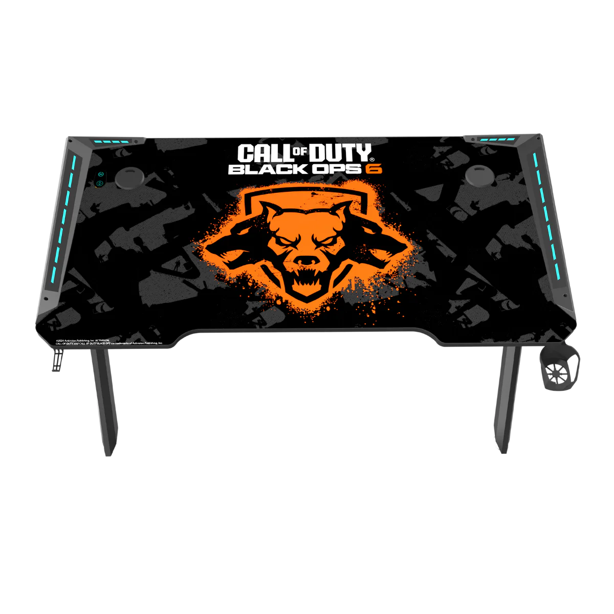 GAMEON Call Of Duty HAWSKBILL (COD) BLKOPS6- RGB Flowing Light Gaming Desk With Full Table Mouse pad, Headphone Hook, Cup Holder