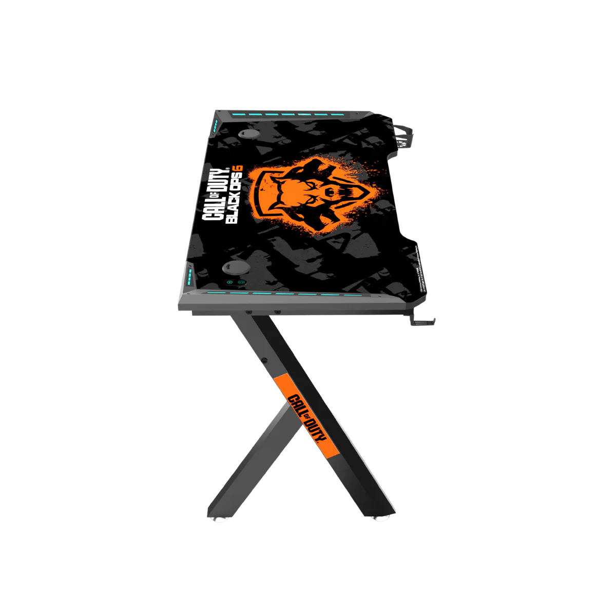 GAMEON Call Of Duty HAWSKBILL (COD) BLKOPS6- RGB Flowing Light Gaming Desk With Full Table Mouse pad, Headphone Hook, Cup Holder