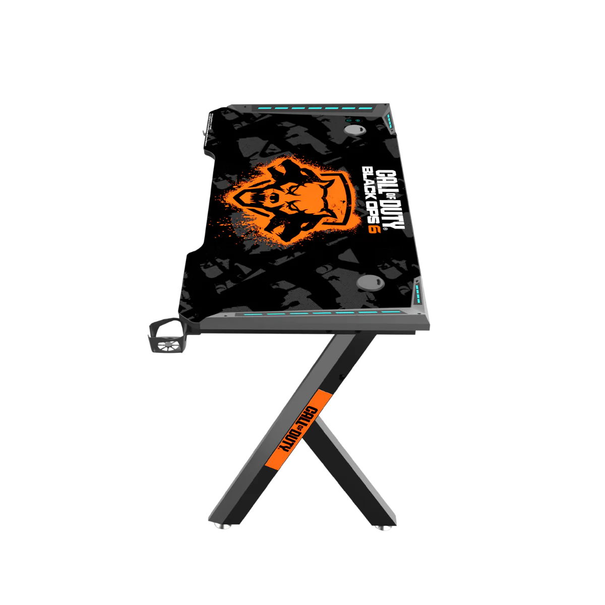 GAMEON Call Of Duty HAWSKBILL (COD) BLKOPS6- RGB Flowing Light Gaming Desk With Full Table Mouse pad, Headphone Hook, Cup Holder