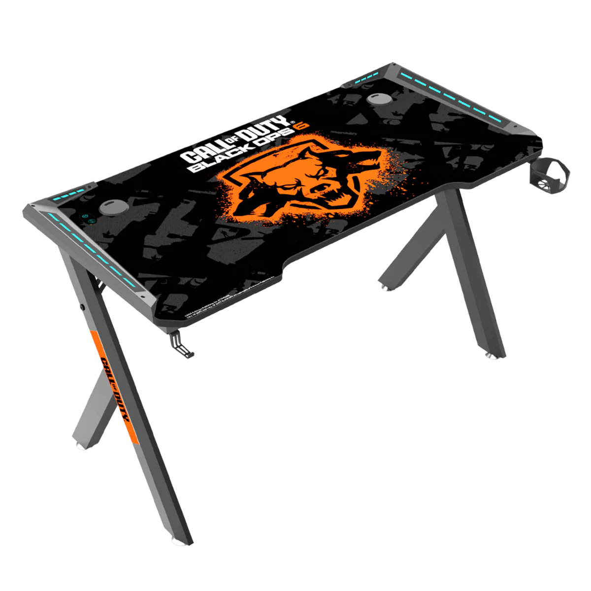 GAMEON Call Of Duty HAWSKBILL (COD) BLKOPS6- RGB Flowing Light Gaming Desk With Full Table Mouse pad, Headphone Hook, Cup Holder