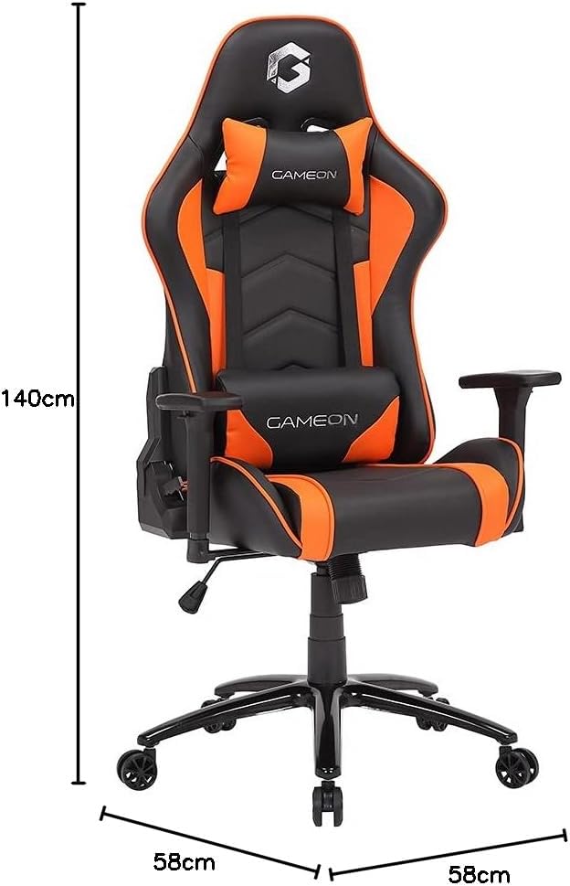 GAMEON Gaming Chair, 3D, Backrest, Head Pillow, Lumbar - Black/Orange