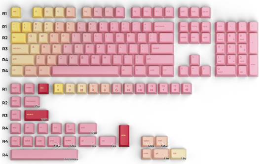 Glorious GPBT Keycaps, 143 Dye-Sub PBT Plastic - Pink Grapefruit GLO-KC-GPBT-PG