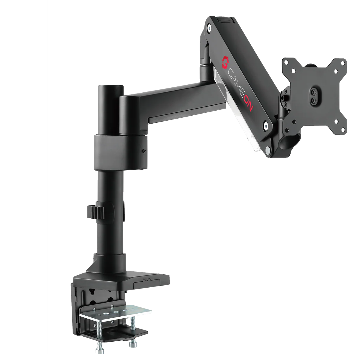 GAMEON GO-2083 Pole-Mounted Aluminum Heavy-Duty Spring-Assisted Single Monitor Arm - Black