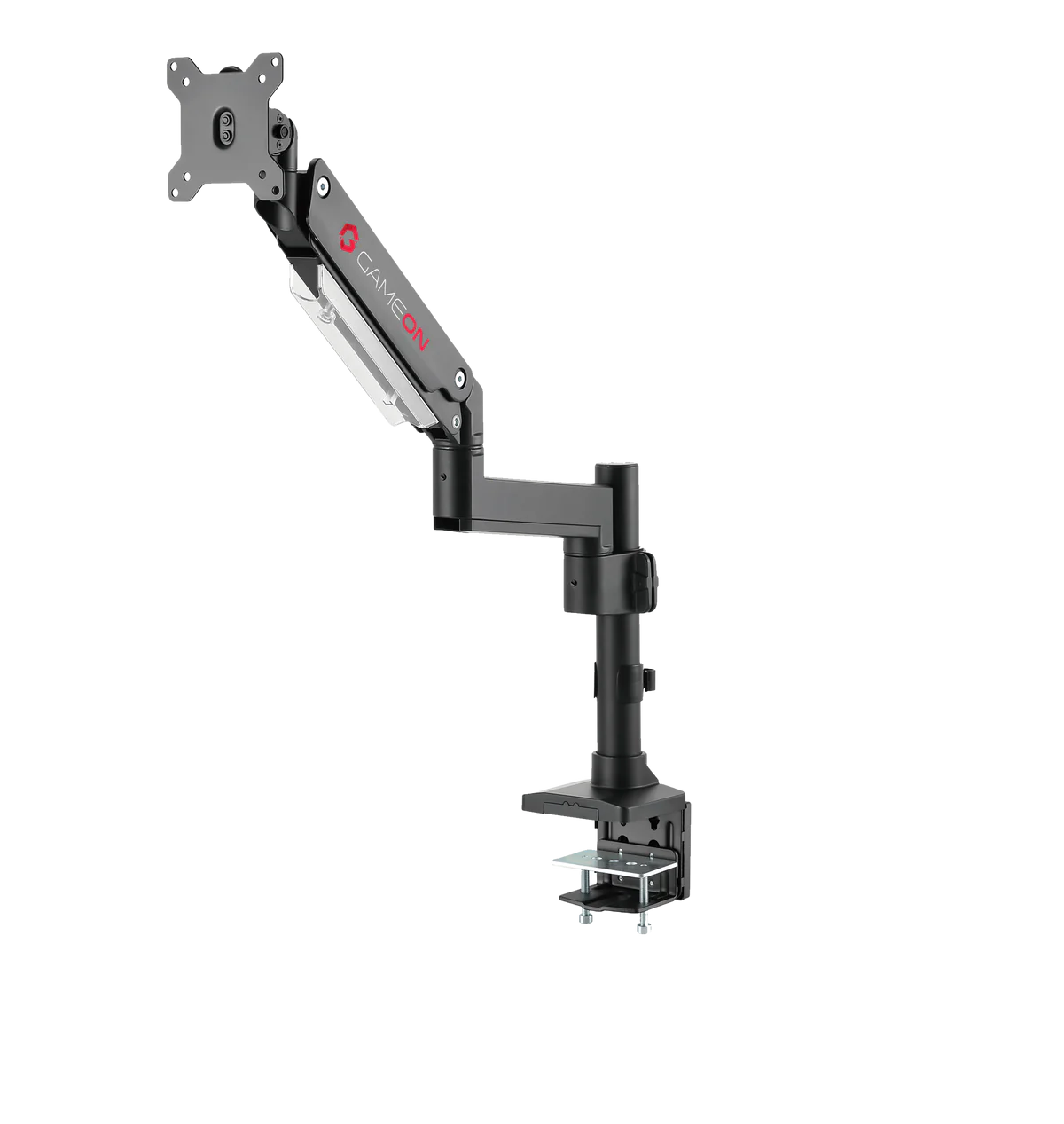 GAMEON GO-2083 Pole-Mounted Aluminum Heavy-Duty Spring-Assisted Single Monitor Arm - Black