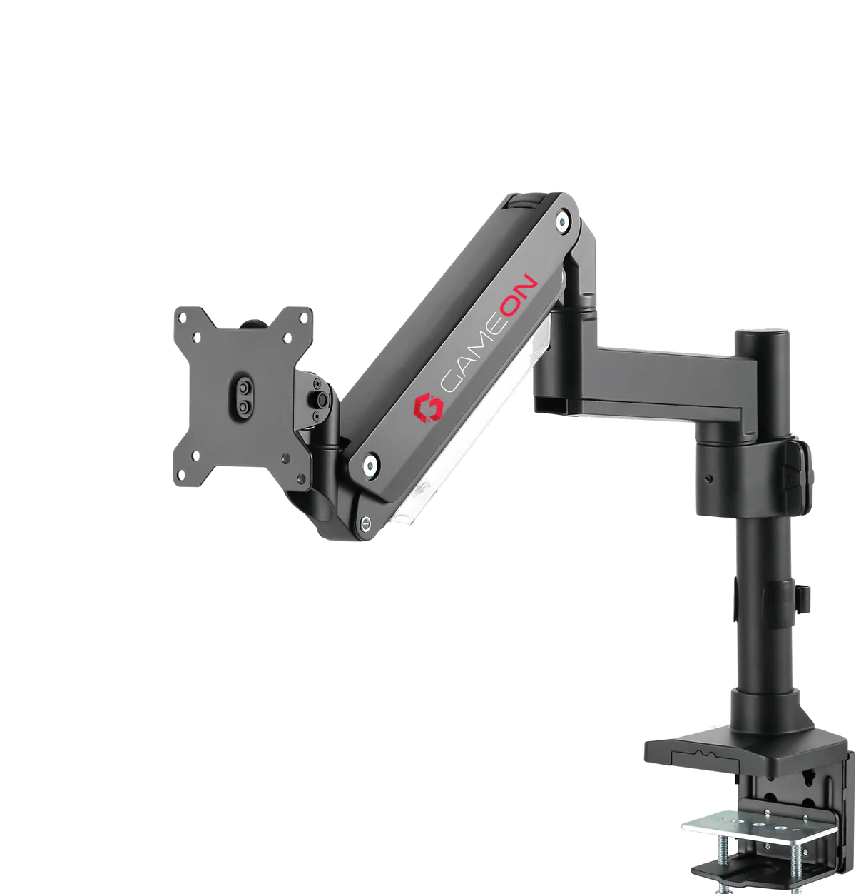 GAMEON GO-2083 Pole-Mounted Aluminum Heavy-Duty Spring-Assisted Single Monitor Arm - Black