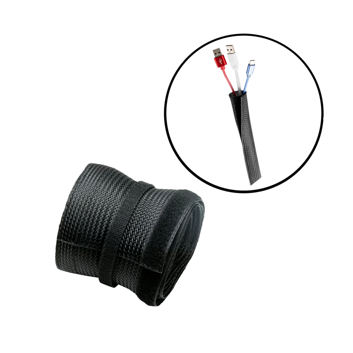 GAMEON GO-5374 Flexible Cable Wrap Sleeve with Hook and Loop Fastener (85mm/3.3" Width) - Black