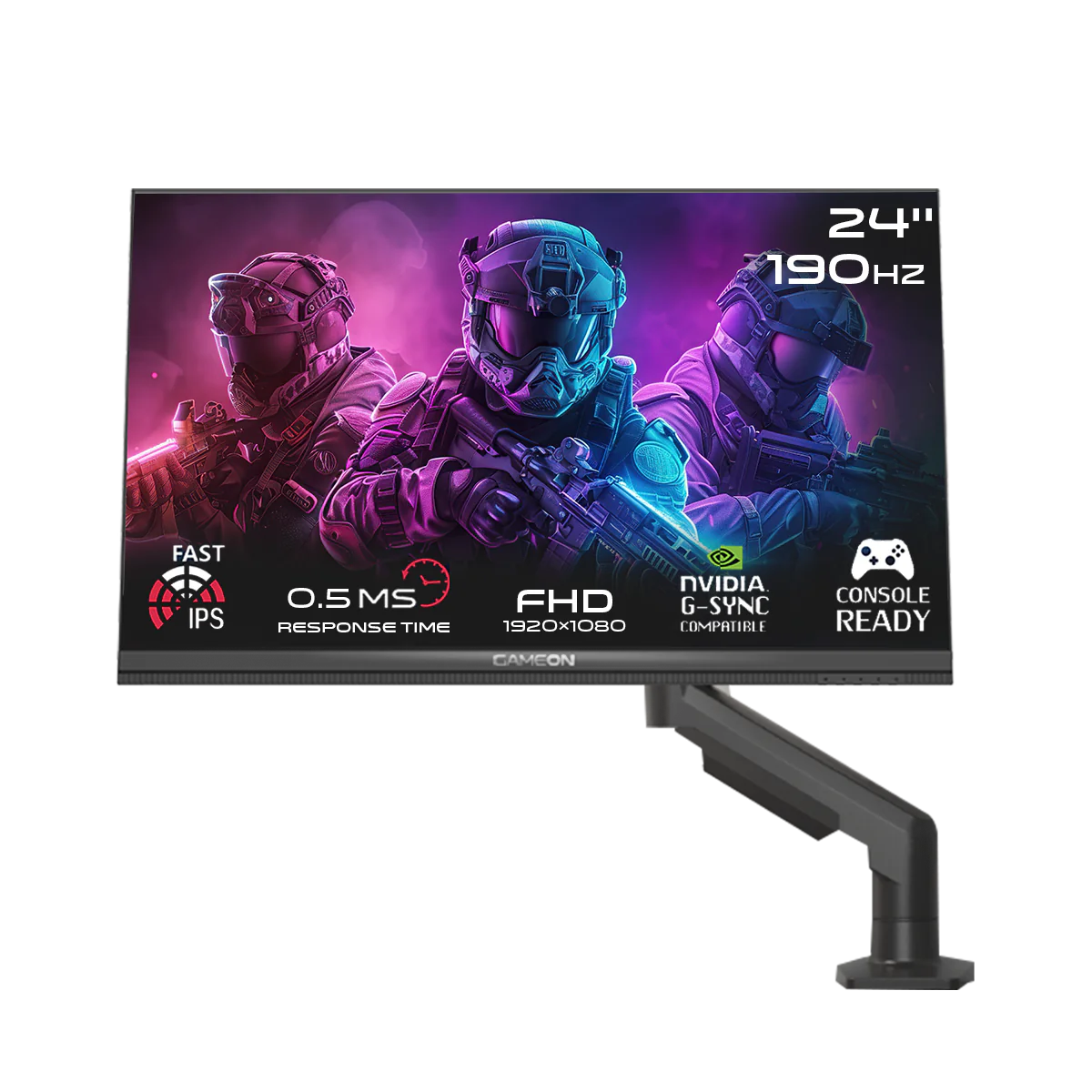 GAMEON 24FHD190IPSX Midnight Pro X Series 24" FHD, 190Hz, MPRT 0.5ms, HDMI 2.1, Fast IPS Gaming Monitor (Supports PS5) with Stand - Black