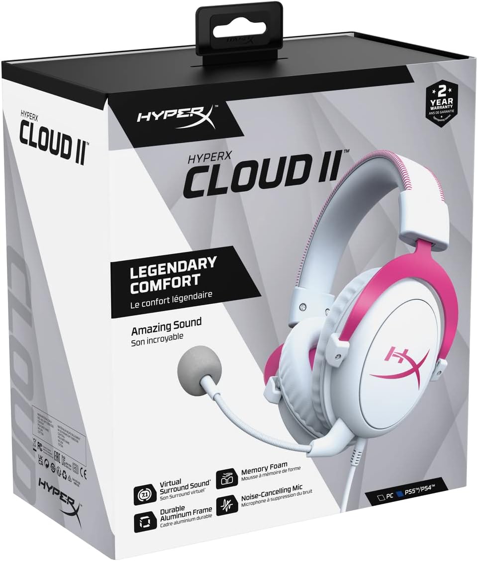 HyperX Cloud II - Gaming Headset – White/Pink