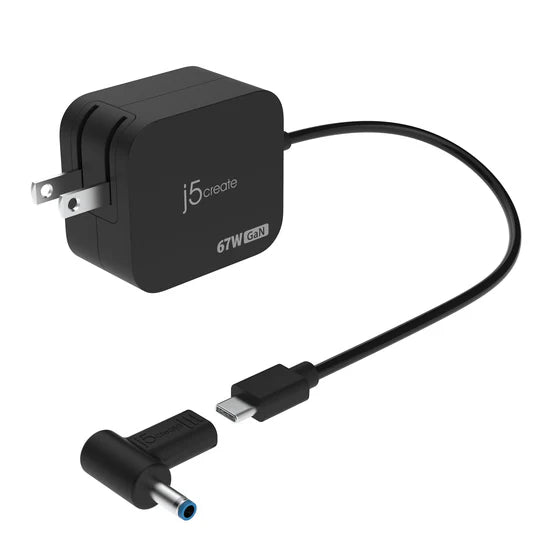 J5 Create 67W GaN PD USB-C® Mini Charger with 4.5 mm DC Converter