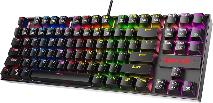 Redragon K552 Mechanical Gaming Keyboard 60% Compact 87 Key Kumara Wired Cherry MX Blue Switches Arabic