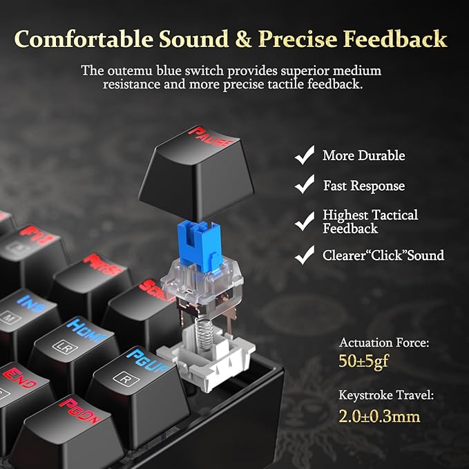 Redragon K552 Mechanical Gaming Keyboard 60% Compact 87 Key Kumara Wired Cherry MX Blue Switches Arabic