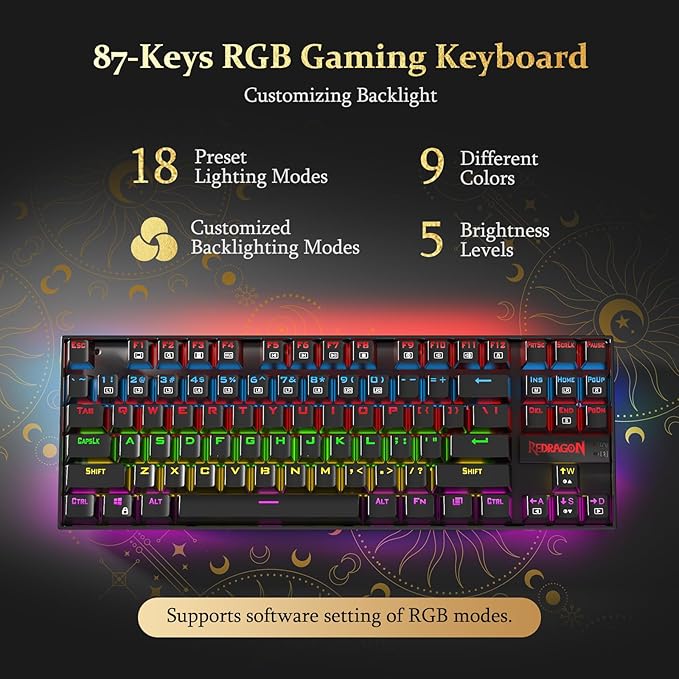 Redragon K552 Mechanical Gaming Keyboard 60% Compact 87 Key Kumara Wired Cherry MX Blue Switches Arabic