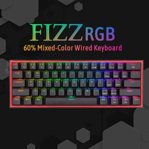 Redragon FIZZ K617 60% Wired Mechanical Keyboard, Red Switches