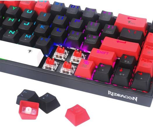 Redragon K631RGB Wired/Wireless Castor Pro Mech Gaming Keyboard, 68 Keys,Red Switch, Black