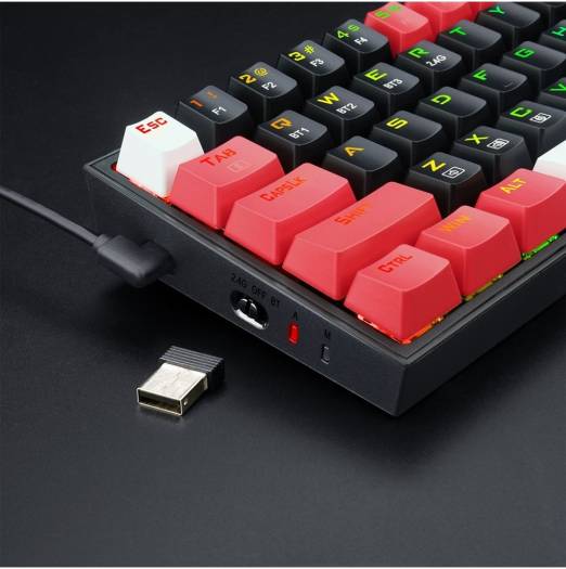 Redragon K631RGB Wired/Wireless Castor Pro Mech Gaming Keyboard, 68 Keys,Red Switch, Black