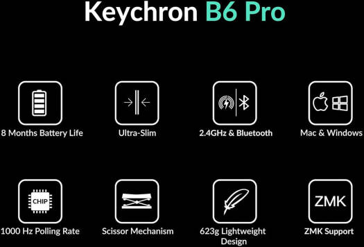 Keychron B6 Pro Wireless Keyboard, Full-Size, Ultra-Slim, English-Arabic Layout, Wireless, Space Grey B6P-K1-AR