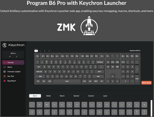 Keychron B6 Pro Wireless Keyboard, Full-Size, Ultra-Slim, English-Arabic Layout, Wireless, Space Grey B6P-K1-AR