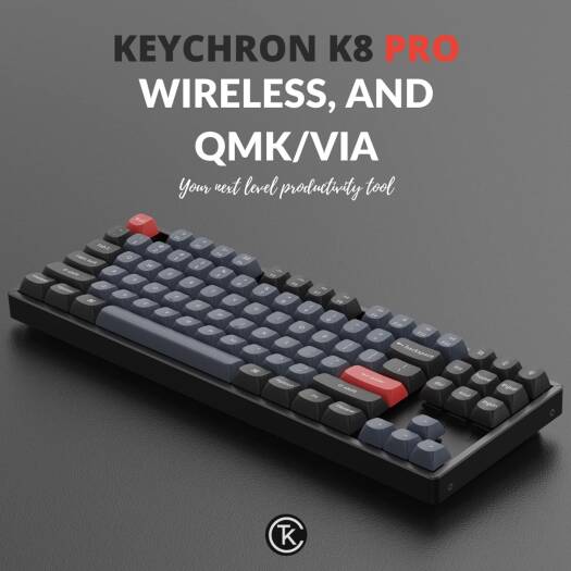 Keychron K8 Pro Wireless Custom Mechanical Keyboard, Red Switch K8P-J1-AR