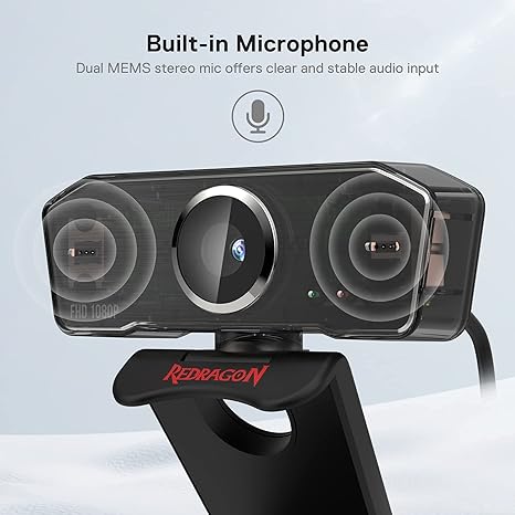 Redragon GW800 1080P PC Webcam with Built-in Dual Microphone