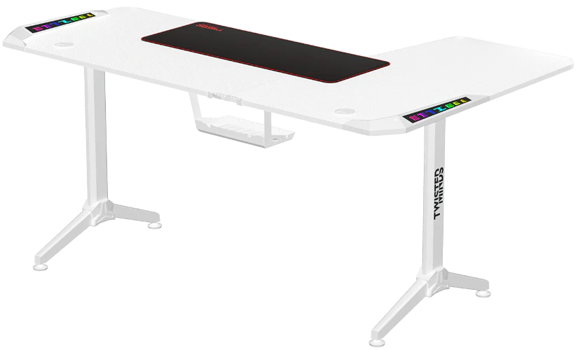 Twisted Minds WARRIOR L Shaped Gaming Desk RGB Left White - TM-Y-LW-RGB