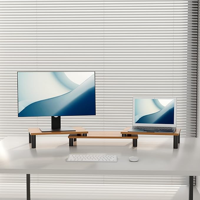 UPERGO ID-42 Solid Wood Dual Monitor Stand Riser - Desert Games