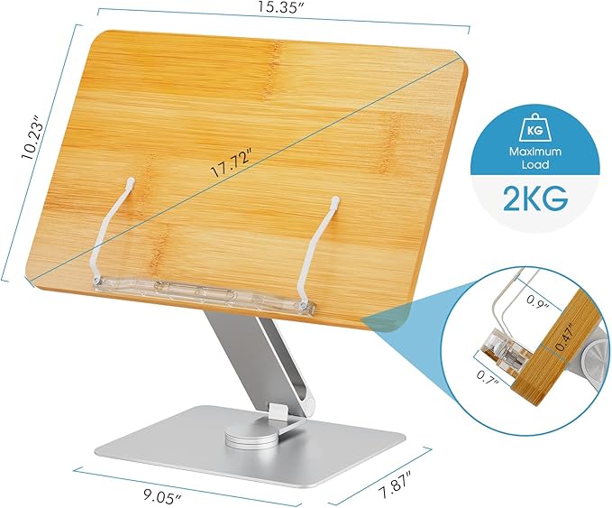 UPERGO AP-2DW Angle Adjustable Reading Book Stand, Bookrest Holder for Textbook - Silver - Desert Games