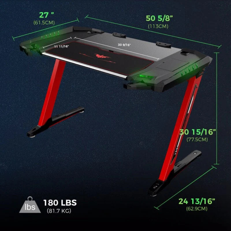 Eureka Ergonomic General Series Z2 51'' E-sports Gaming Desk with RGB Lights - Desert Games