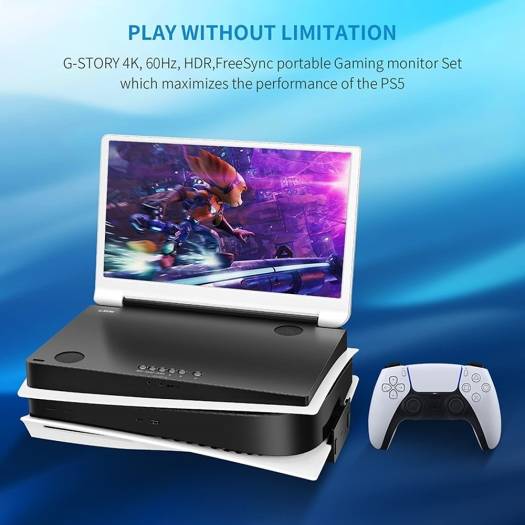 G-Story 15.6" IPS PS5 Portable Monitor, Integrated 4K HDR 3860x2160 Gaming Display - Desert Games
