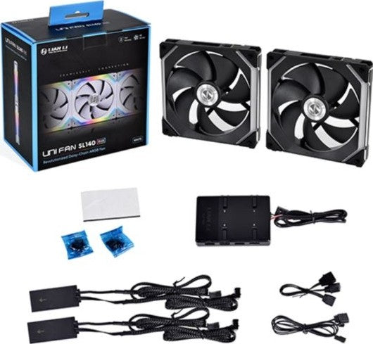 Lian Li UNI FAN SL140 Digital Addressable RGB 140 Fan with Controller , Twin Pack - Black | G99.14UF2B.00